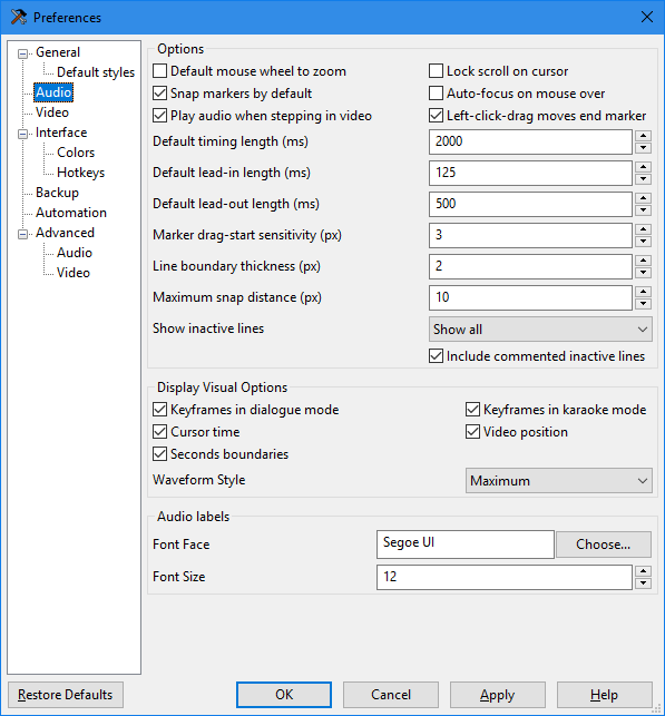 Aegisub 8975-master-8d77da3 preferences 1